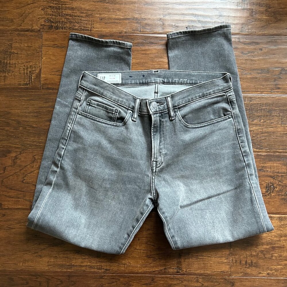 GAP Denim Mens Soft Wear Slim fit gray Jeans 33 W x 29 L - Picture 4 of 5